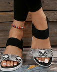 Dark Slate Gray PU Leather Open Toe Low Heel Sandals Sentient Beauty Fashions Shoes