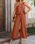 Dim Gray Ruffled Round Neck Tank and Pants Set Sentient Beauty Fashions Apparel & Accessories