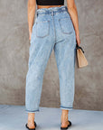 Dark Gray Paperbag Waist Cropped Jeans Sentient Beauty Fashions Apparel & Accessories