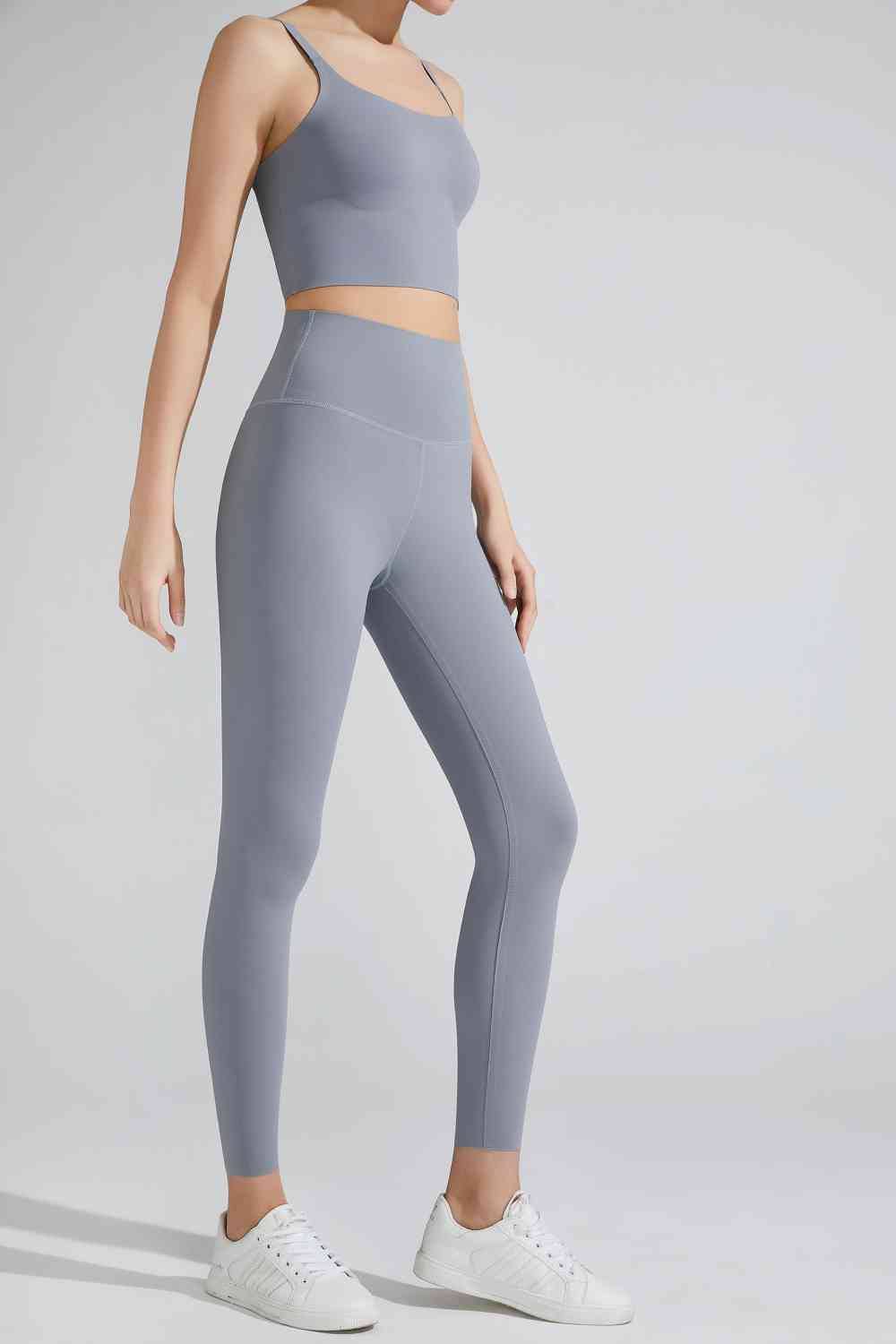 Light Gray Wide Waistband Sports Leggings Sentient Beauty Fashions Apparel &amp; Accessories