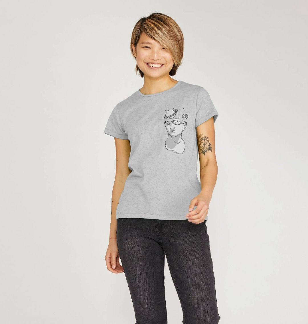 Light Gray Do Space Sentient Beauty Fashions Recycled Printed T-Shirt