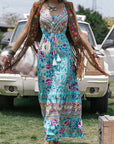 Dim Gray Printed Scoop Neck Sleeveless Maxi Dress Sentient Beauty Fashions Apparel & Accessories
