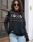 Dark Slate Gray Ghost Pattern Round Neck Long Sleeve Sweater