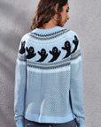 Dark Gray Ghost Pattern Round Neck Long Sleeve Sweater