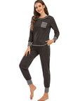 Dark Slate Gray Round Neck Top and Pants Lounge Set