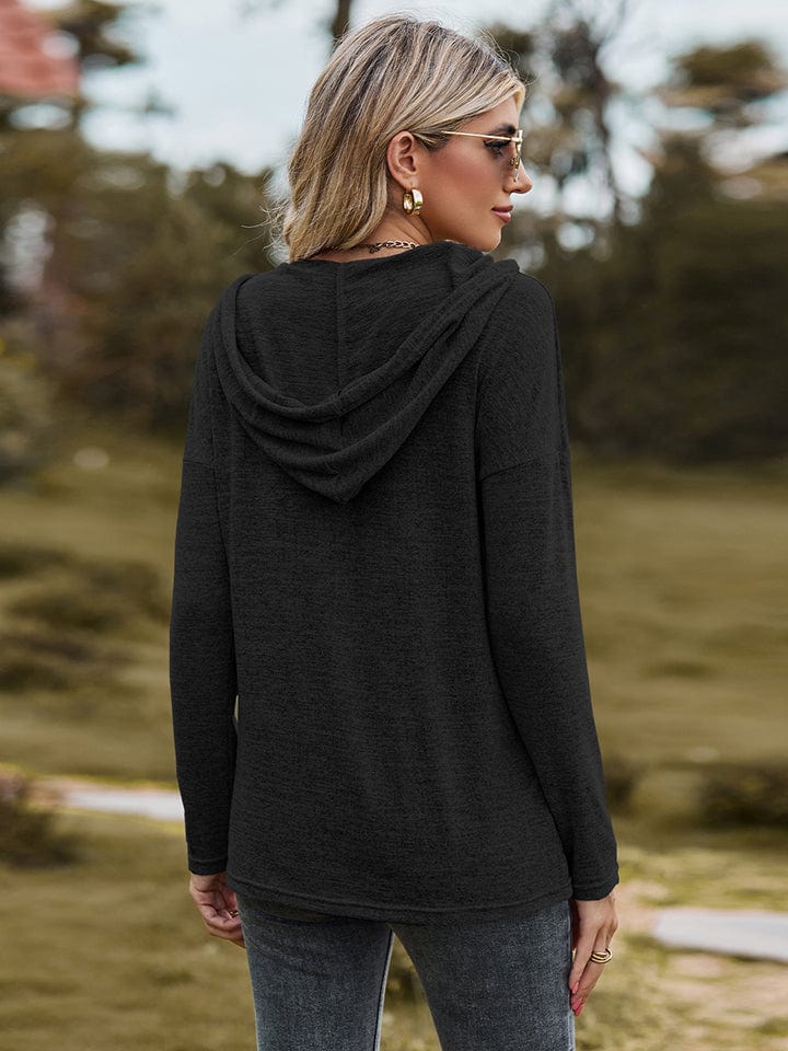 Dark Slate Gray Dropped Shoulder Hooded Blouse