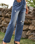 Dark Slate Gray Distressed Buttoned Loose Fit Jeans Sentient Beauty Fashions Apparel & Accessories