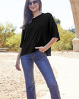Dark Slate Gray Basic Bae Full Size Round Neck Drop Shoulder T-Shirt Sentient Beauty Fashions Apparel & Accessories