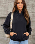 Dark Gray Half Zip Drop Shoulder Sweatshirt and Pocket