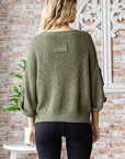 Gray Veveret Round Neck Roll-Up Sweater