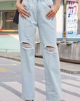 Gray Baeful Distressed Straight Leg Jeans with Pockets Sentient Beauty Fashions Apparel & Accessories