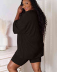 Black Basic Bae Full Size Soft Rayon Three-Quarter Sleeve Top and Shorts Set Sentient Beauty Fashions