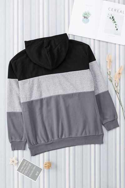 Light Gray Color Block Dropped Shoulder Hoodie Sentient Beauty Fashions Apparel &amp; Accessories