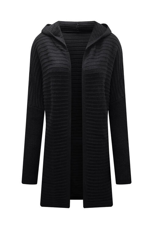 Black Open Front Longline Hooded Cardigan Sentient Beauty Fashions Tops