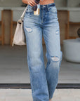 Dim Gray Distressed Straight Jeans with Pockets Sentient Beauty Fashions Apparel & Accessories