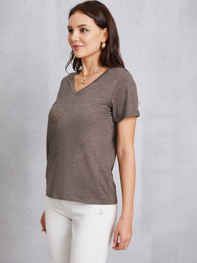 Gray V-Neck Short Sleeve T-Shirt Sentient Beauty Fashions Apparel &amp; Accessories