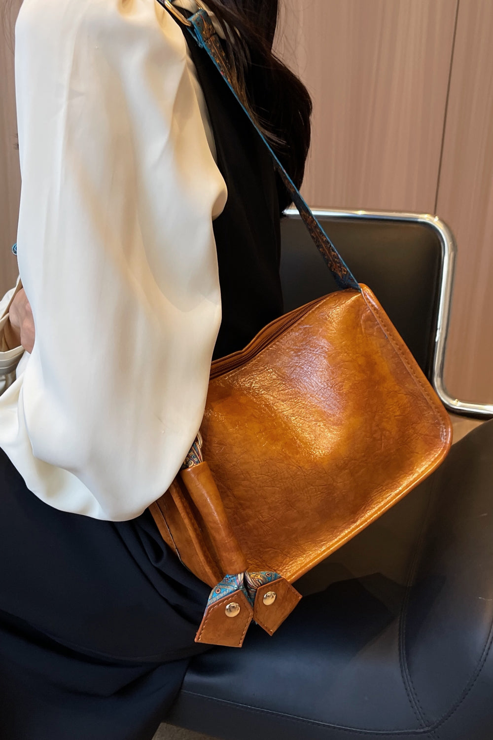 Black PU Leather Shoulder Bag Sentient Beauty Fashions bags