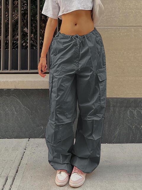 Dark Slate Gray Drawstring Waist Pants with Pockets Sentient Beauty Fashions Apparel &amp; Accessories