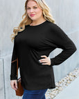 Black Basic Bae Full Size Round Neck Dropped Shoulder T-Shirt Sentient Beauty Fashions Apparel & Accessories