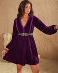 Rosy Brown Ruffled V-Neck Long Sleeve Dress Sentient Beauty Fashions Dresses