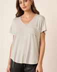 Light Gray Mittoshop Striped V-Neck Short Sleeve T-Shirt Sentient Beauty Fashions Apparel & Accessories
