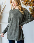 Gray Reborn J Button Side Round Neck Long Sleeve T-Shirt Sentient Beauty Fashions Apparel & Accessories