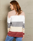 Gray Woven Right Color Block Drop Shoulder Round Neck Sweater Sentient Beauty Fashions Apparel & Accessories