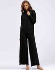Black Long Sleeve Hooded Sweater and Knit Pants Set Sentient Beauty Fashions Pants