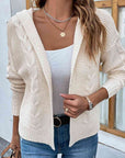 Gray Cable-Knit Dropped Shoulder Hooded Cardigan