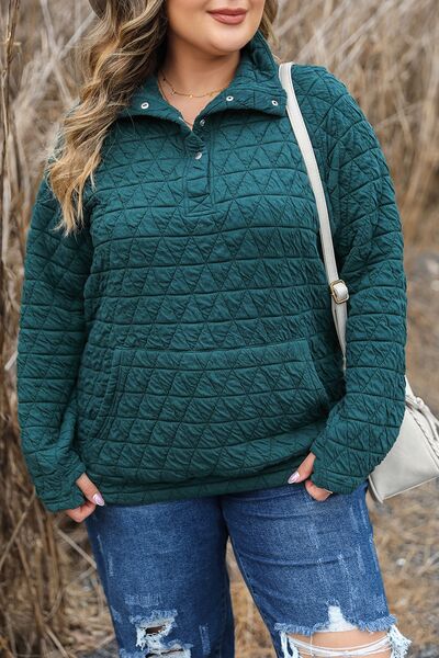 Dark Slate Gray Plus Size Quarter Snap Quilted Sweatshirt Sentient Beauty Fashions Apparel & Accessories