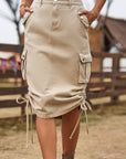 Rosy Brown Drawstring Denim Cargo Skirt Sentient Beauty Fashions Dresses