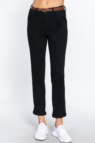 Black ACTIVE BASIC Cotton-Span Twill Straight Pants Sentient Beauty Fashions Apparel & Accessories