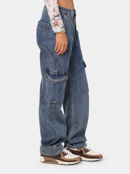 Dark Slate Gray Straight Jeans with Pockets