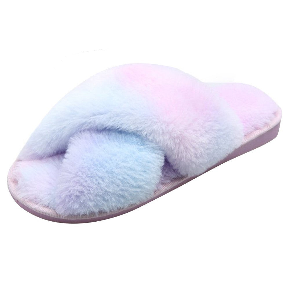 Lavender Faux Fur Crisscross Strap Slippers Sentient Beauty Fashions slippers
