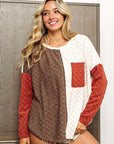 Rosy Brown BiBi Color Block Brushed Checker Top Sentient Beauty Fashions Apparel & Accessories
