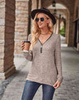 Slate Gray Half-Zip V-Neck Long Sleeve Top Sentient Beauty Fashions Apparel & Accessories