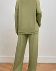 Light Gray Pocketed Round Neck Top and Pants Lounge Set Sentient Beauty Fashions Apparel & Accessories