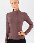 Dim Gray Mock Neck Quarter Zip Active T-Shirt Sentient Beauty Fashions Apparel & Accessories