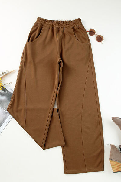Saddle Brown Elastic Waist Sweatpants with Pockets Sentient Beauty Fashions Apparel & Accessories