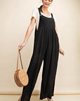 Wheat Kori America Full Size Sleeveless Ruched Wide Leg Overalls Sentient Beauty Fashions Apparel & Accessories