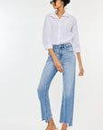 Lavender Kancan High Waist Raw Hem Straight Jeans Sentient Beauty Fashions jeans