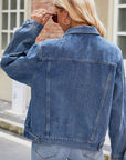 Dim Gray Pocketed Collared Neck Denim Jacket Sentient Beauty Fashions Apparel & Accessories
