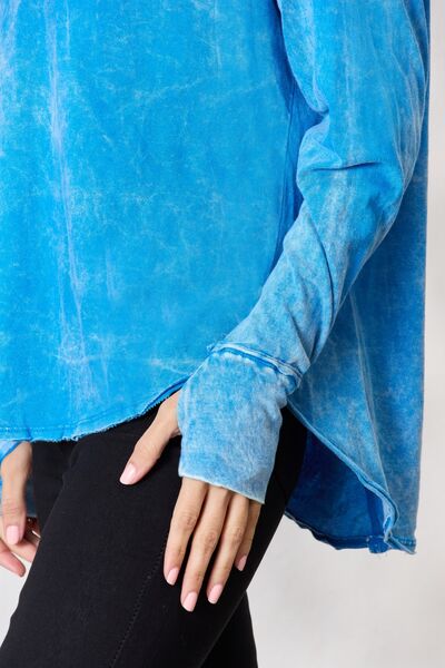 Dodger Blue Zenana Round Neck Long Sleeve Top Sentient Beauty Fashions Apparel & Accessories