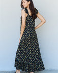 Light Gray Doublju In The Garden Ruffle Floral Maxi Dress in  Black Yellow Floral