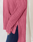 Pale Violet Red Basic Bae Full Size Ribbed Half Button Long Sleeve High-Low T-Shirt Sentient Beauty Fashions Apparel & Accessories