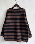 Light Gray Striped Round Neck Long Sleeve Sweater