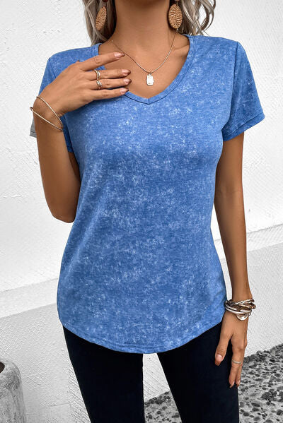 Steel Blue Heathered V-Neck Short Sleeve T-Shirt Sentient Beauty Fashions Apparel & Accessories