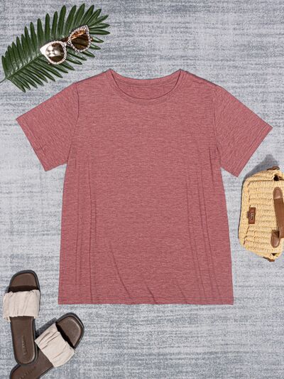 Rosy Brown Round Neck Short Sleeve T-Shirt Sentient Beauty Fashions Apparel &amp; Accessories