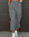 Dark Slate Gray Drawstring Elastic Waist Pants with Pockets Sentient Beauty Fashions Apparel & Accessories