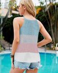 Gray Color Block Round Neck Sleeveless Knit Top